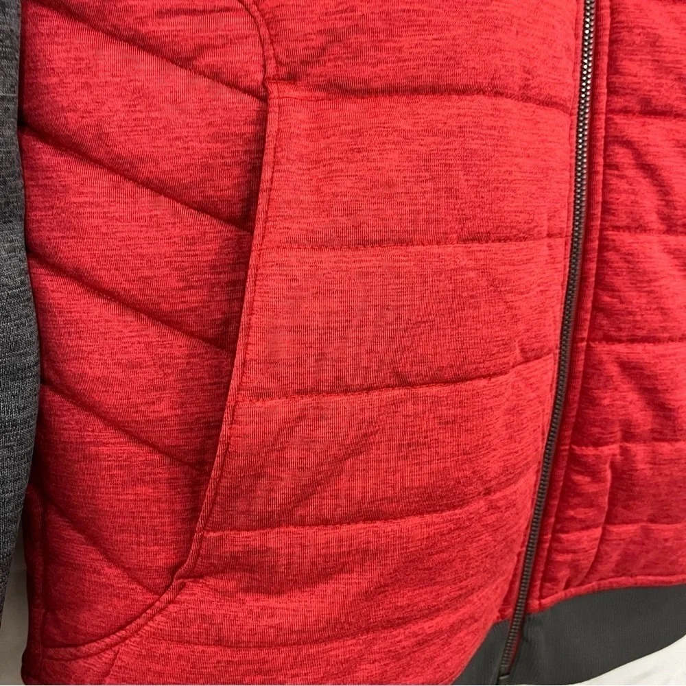 The North Face Red Gray Zipper Quilted Bomber Insulated Jacket